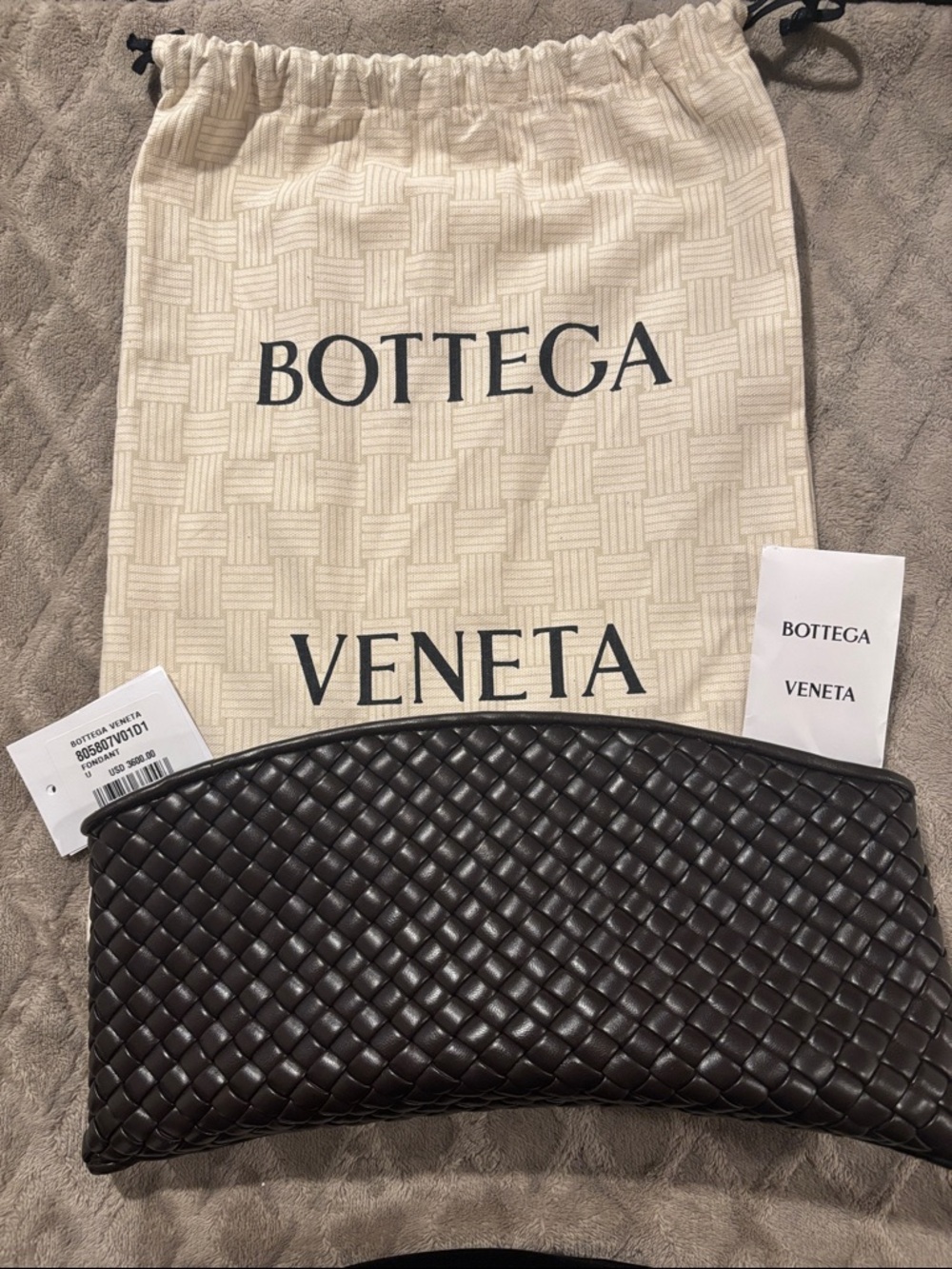 Bottega Veneta Dark Brown Intrecciato Leather Clutch